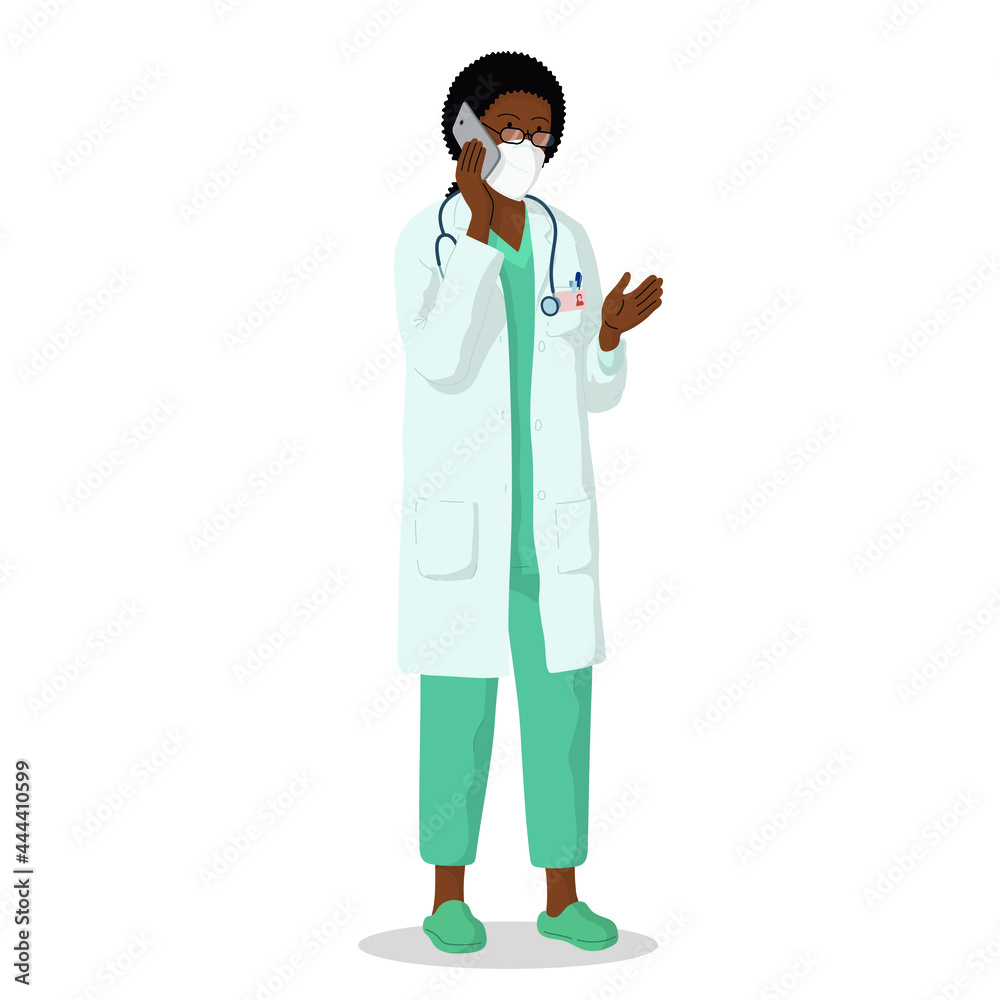 Vector illustration of a female doctor with protective mask. Professional doctor. Hospital worker. Vector illustration of a female doctor with protective mask. Professional doctor. Hospital worker.
