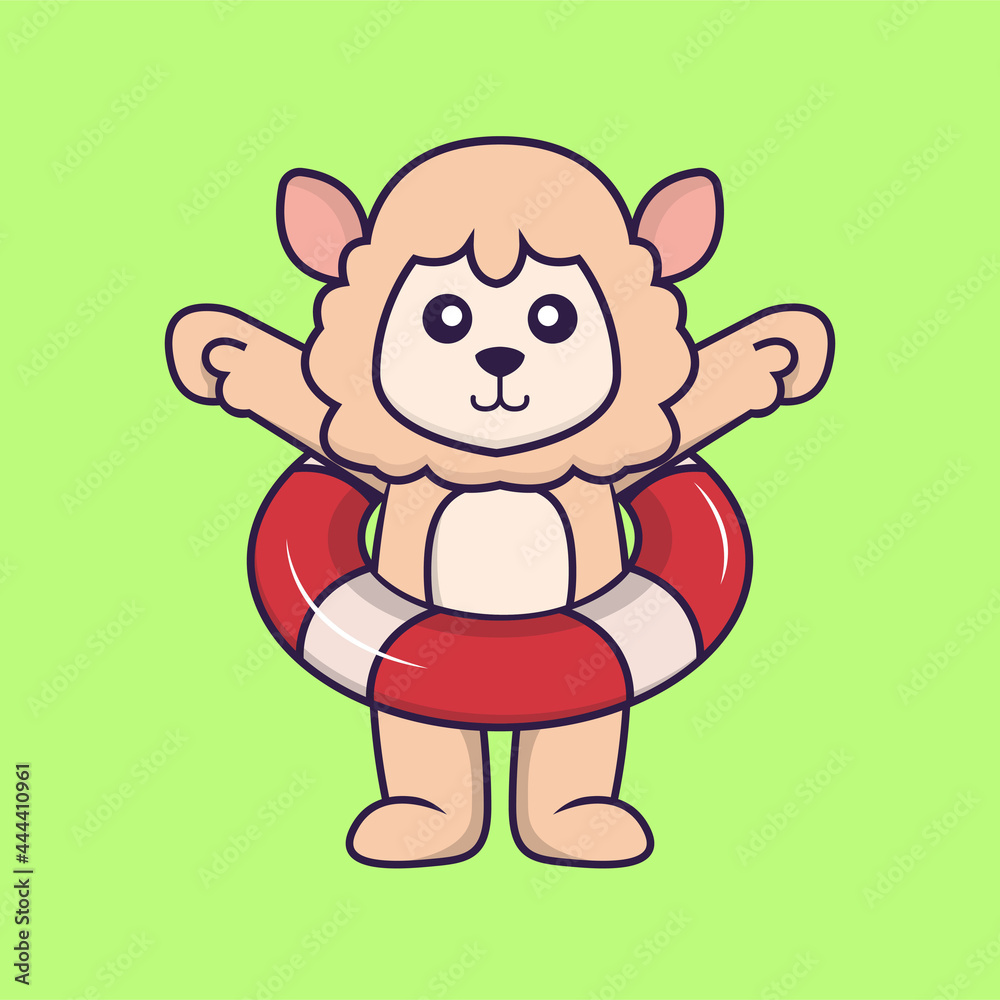 Cute sheep using a float. Animal cartoon concept isolated. Can used for t-shirt, greeting card, invitation card or mascot. Flat Cartoon Style Cute sheep using a float. Animal cartoon concept isolated. Can used for t-shirt, greeting card, invitation card or mascot. Flat Cartoon Style