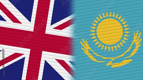 Kazakhstan and United Kingdom Flags Together Fabric Texture Background © MotionCenter