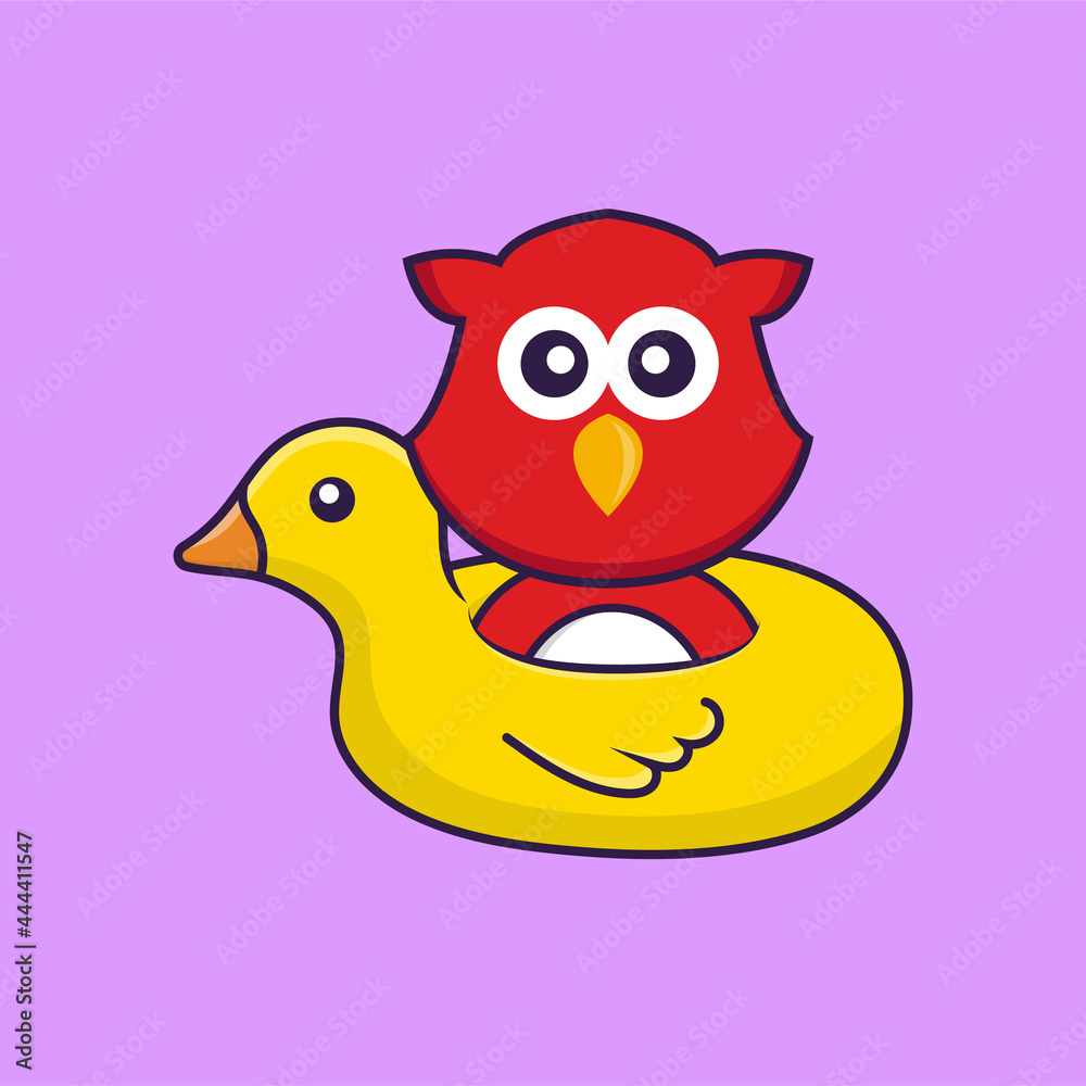 Cute bird With Duck buoy. Animal cartoon concept isolated. Can used for t-shirt, greeting card, invitation card or mascot. Flat Cartoon Style Cute bird With Duck buoy. Animal cartoon concept isolated. Can used for t-shirt, greeting card, invitation card or mascot. Flat Cartoon Style