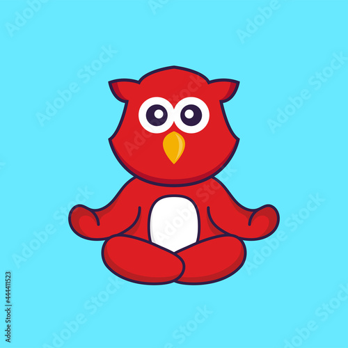 Cute bird is meditating or doing yoga. Animal cartoon concept isolated. Can used for t-shirt, greeting card, invitation card or mascot. Flat Cartoon Style © Turn