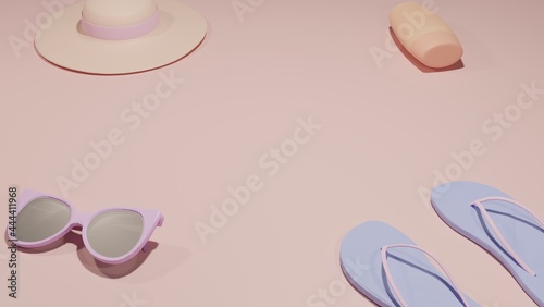 Wallpaper Mural Summer vacation concept, background, Beach accessories on pink background, 3d rendering Torontodigital.ca