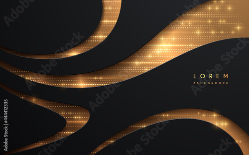 Abstract black shapes with golden dots background
