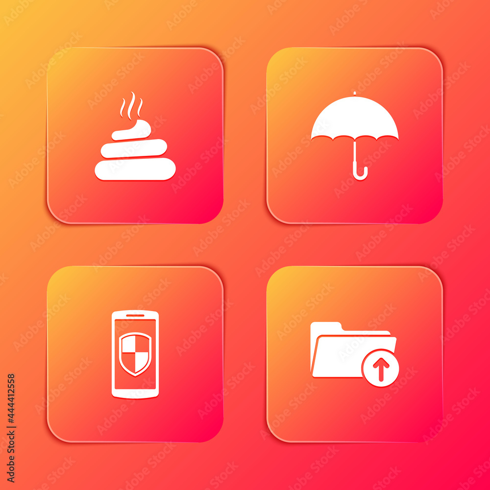 Set Shit, Umbrella, Smartphone with shield and Download arrow folder icon. Vector