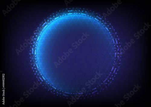 Futuristic Sci-Fi glowing HUD circle and sphere of hexagon. Abstract hi-tech background. Head-up display interface. Virtual reality technology innovation screen. Digital infographic business