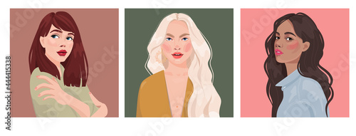 Set of portraits of women of different gender and age. Diversity. flat illustration. Avatar for a social network. 