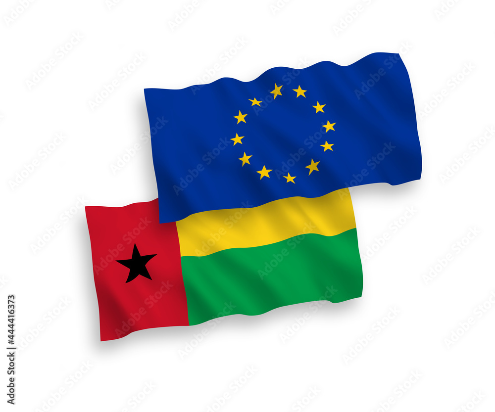 Flags of European Union and Republic of Guinea Bissau on a white background Flags of European Union and Republic of Guinea Bissau on a white background