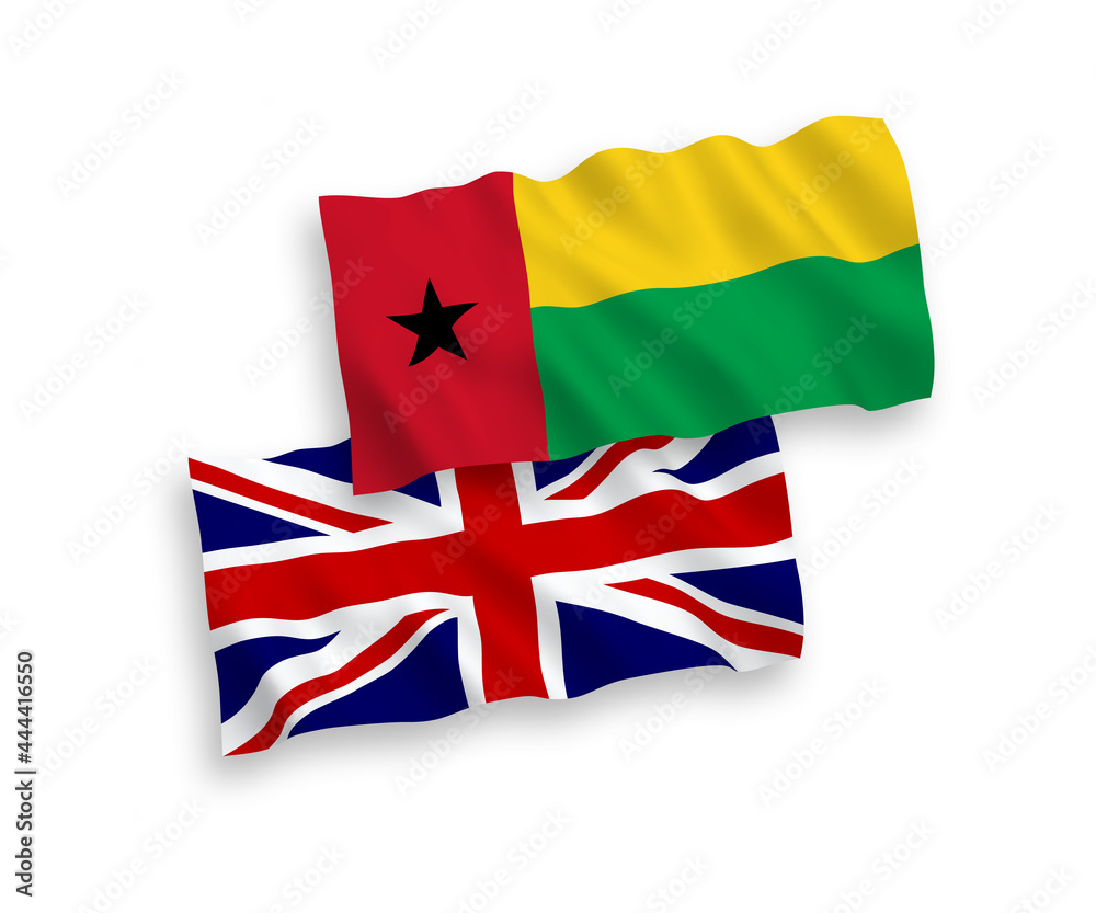 Flags of Great Britain and Republic of Guinea Bissau on a white background Flags of Great Britain and Republic of Guinea Bissau on a white background