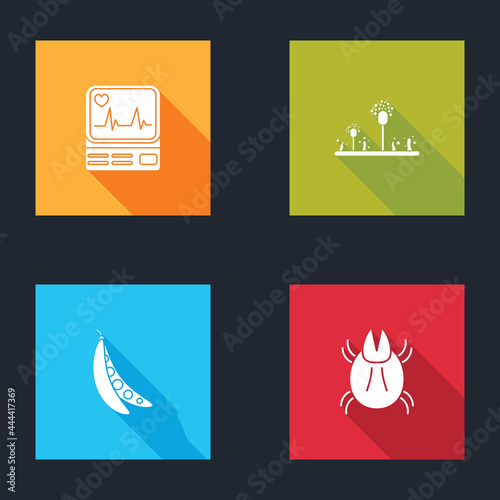 Set Monitor with cardiogram, Mold, Kidney beans and Parasite mite icon. Vector