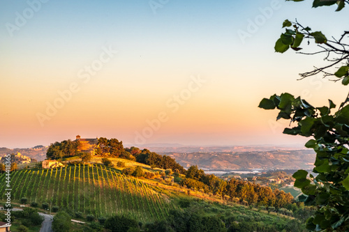 Beautiful sunset on the countryside of Marche in a summer evening