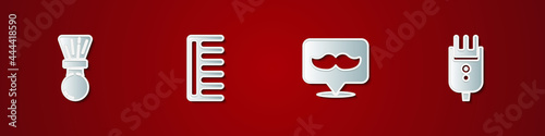 Set Shaving brush, Hairbrush, Barbershop and Electrical hair clipper or shaver icon. Vector