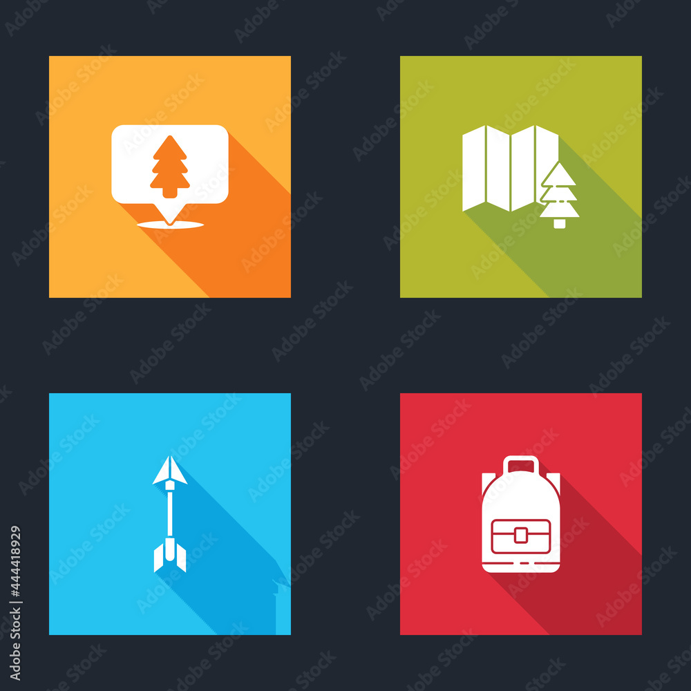 Set Location of the forest, , Hipster arrow and Hiking backpack icon. Vector Set Location of the forest, , Hipster arrow and Hiking backpack icon. Vector