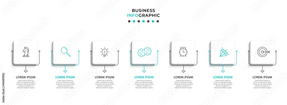 Vector Infographic design business template with icons and 7 options or steps. Can be used for process diagram, presentations, workflow layout, banner, flow chart, info graph Vector Infographic design business template with icons and 7 options or steps. Can be used for process diagram, presentations, workflow layout, banner, flow chart, info graph