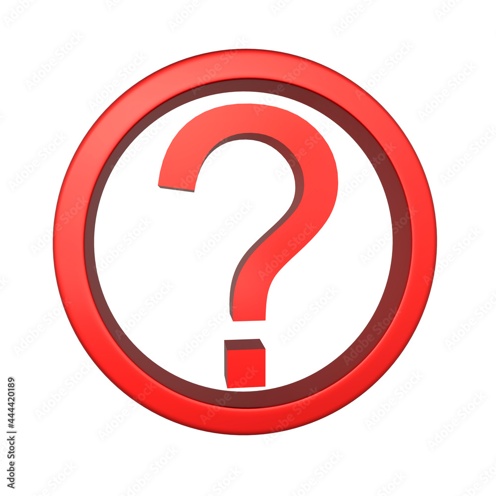 Red circle with a question mark inside. 3D rendering. Blank for design. Layout. Isolated on white background Red circle with a question mark inside. 3D rendering. Blank for design. Layout. Isolated on white background