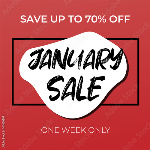 January Sale banner.  Sale offer price sign. Save up to. Discount text. Vector