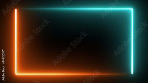 Neon blue and orange border technology background