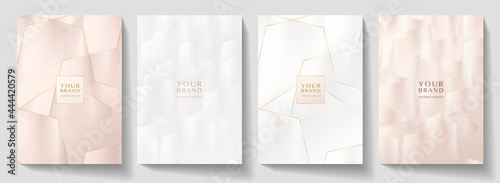 Modern cover, frame design set. Luxury geometric pattern in gold, silver, red colour. Premium vector background for makeup catalog, brochure template, magazine layout, beauty booklet