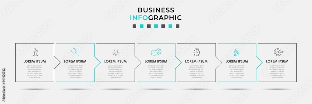 Vector Infographic design business template with icons and 7 options or steps. Can be used for process diagram, presentations, workflow layout, banner, flow chart, info graph Vector Infographic design business template with icons and 7 options or steps. Can be used for process diagram, presentations, workflow layout, banner, flow chart, info graph