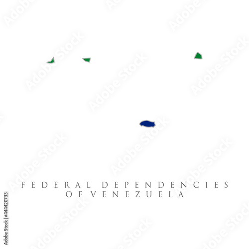 Federal Dependencies of Venezuela detailed map with flag of country. national flag isolated on white background.