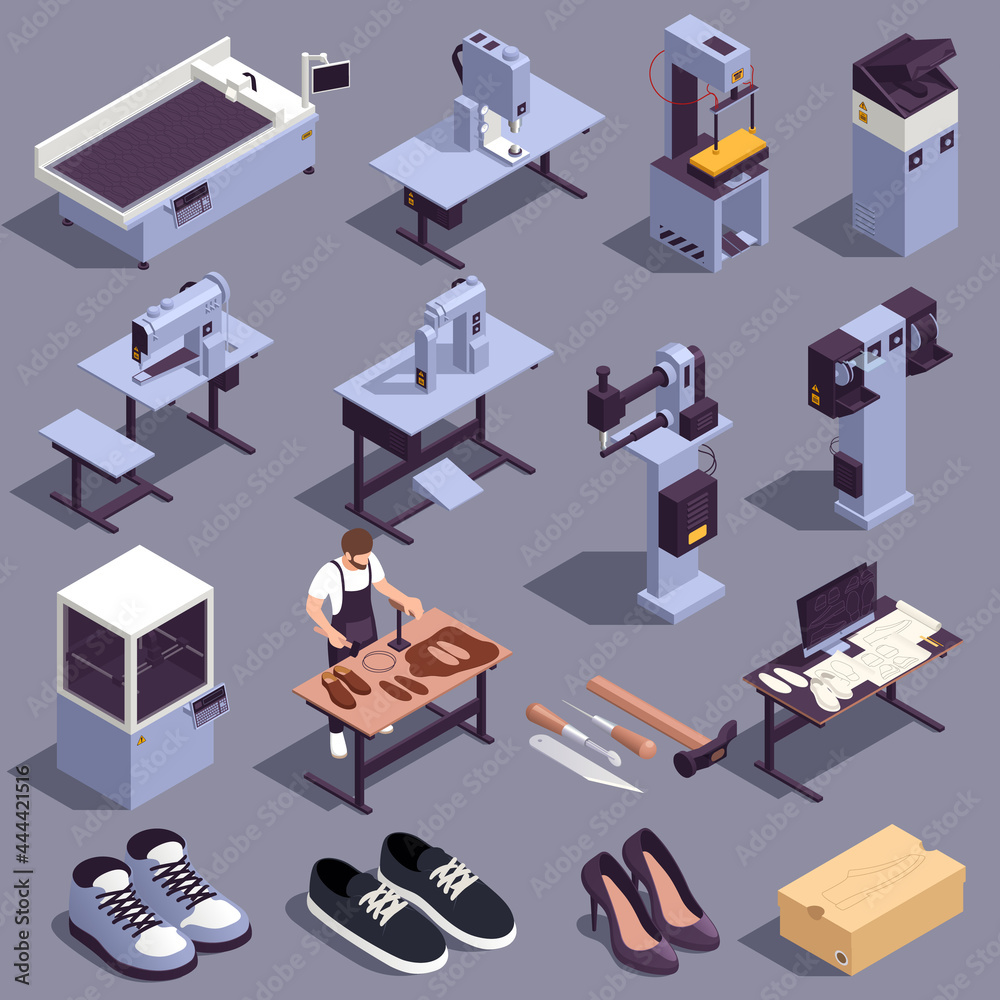 Shoes Production Icons Set Shoes Production Icons Set