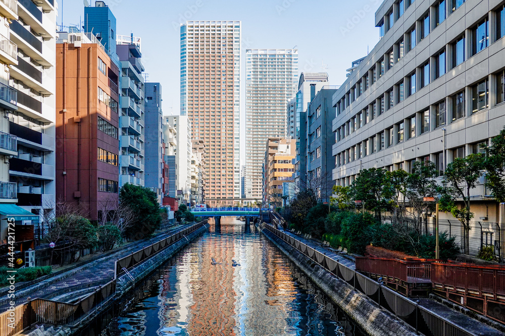 百代橋（東京都港区芝浦）から新芝南運河の向こうに芝浦アイランド