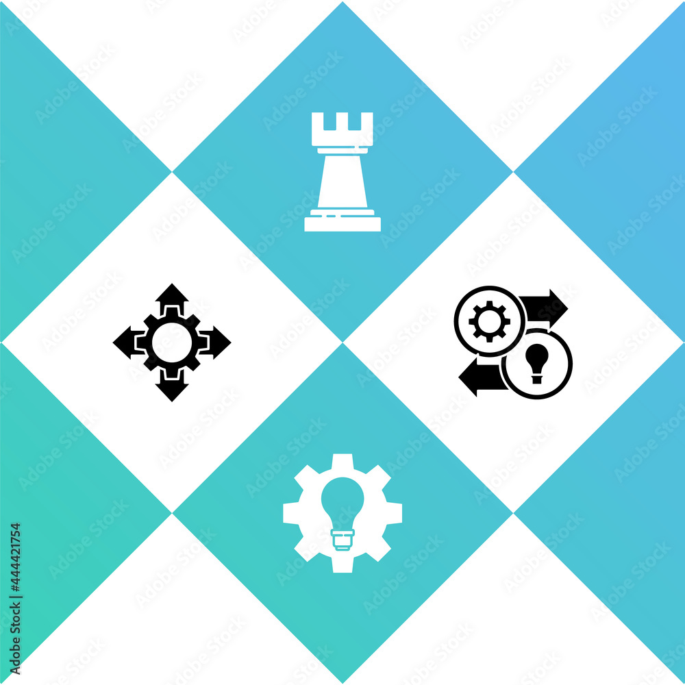 Set Project team base, Light bulb and gear, Chess and Human resources icon. Vector Set Project team base, Light bulb and gear, Chess and Human resources icon. Vector