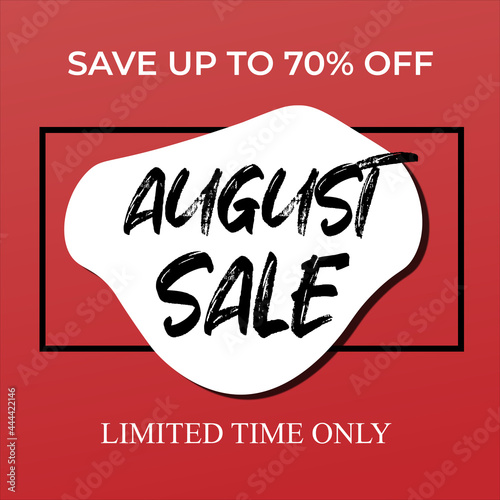 August Sale banner.  Sale offer price sign. Save up to. Discount text. Vector