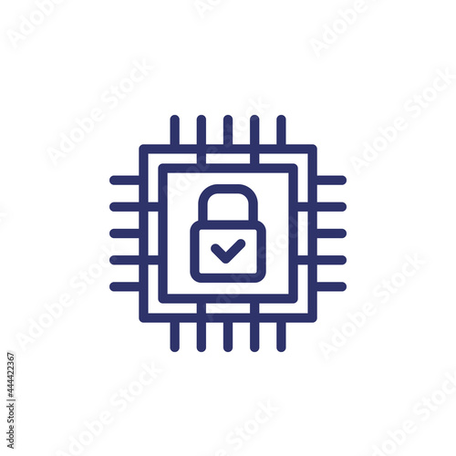 Hardware encryption line icon with chipset