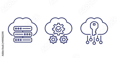 Hosting solutions, support and secure access line icons