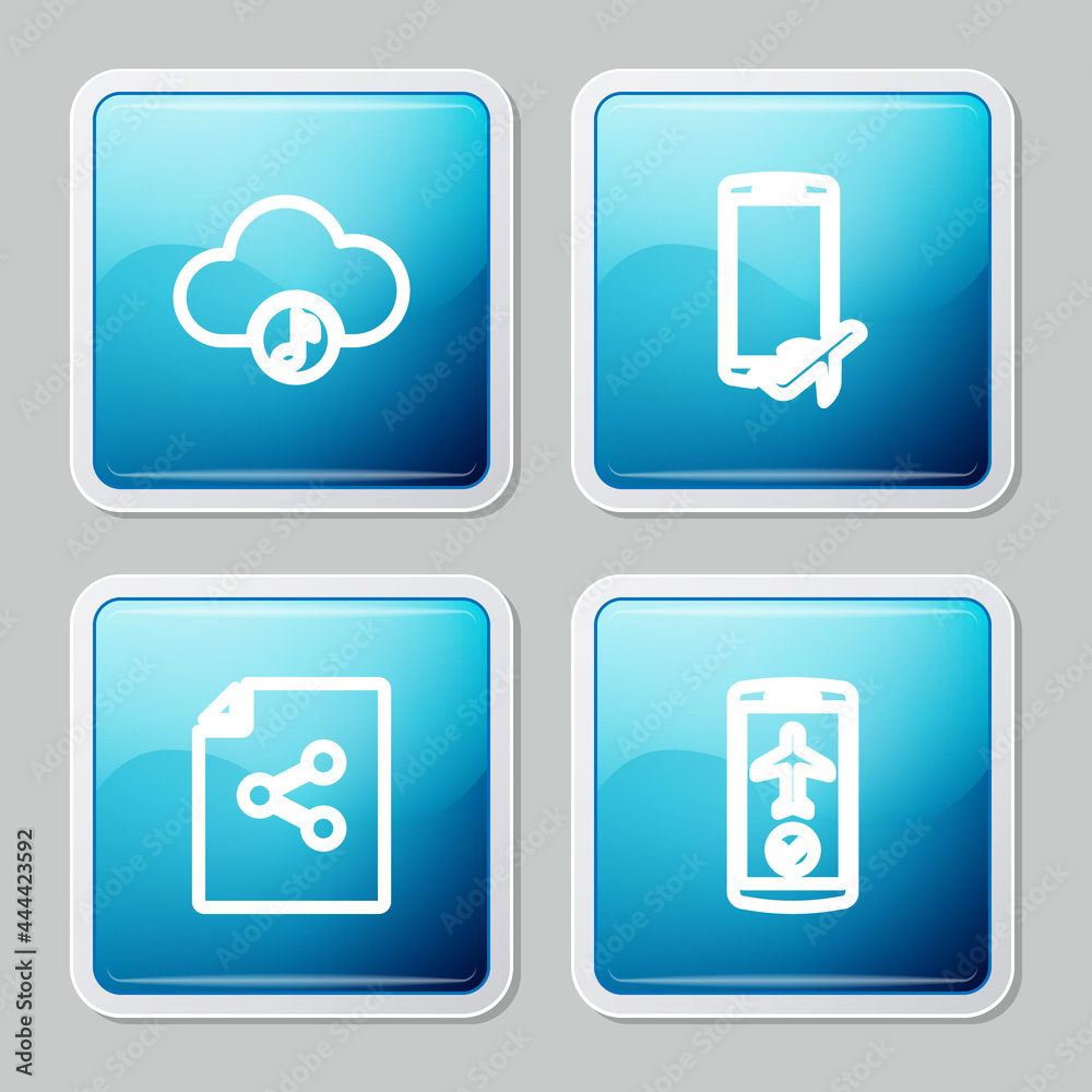 Set line Music streaming service, Flight mode the mobile, Share file and icon. Vector Set line Music streaming service, Flight mode the mobile, Share file and icon. Vector