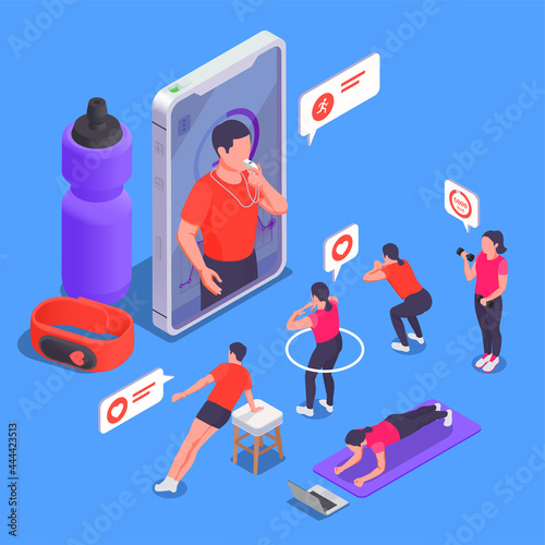 Online Fitness Workout Yoga At Home Isometric Concept