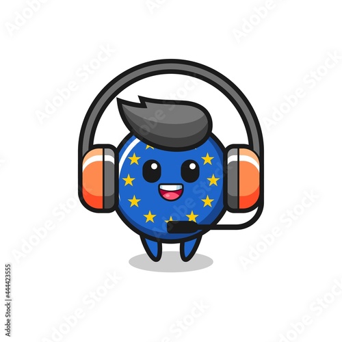 Cartoon mascot of europe flag badge as a customer service