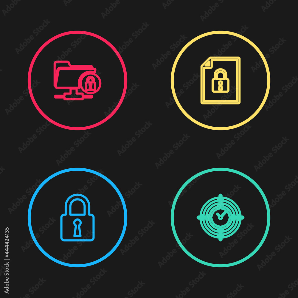 Set line Lock, Time Management, Document and lock and FTP folder icon. Vector Set line Lock, Time Management, Document and lock and FTP folder icon. Vector