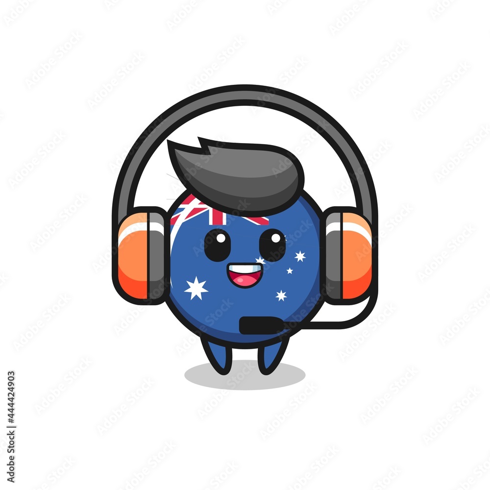 Fototapeta premium Cartoon mascot of australia flag badge as a customer service