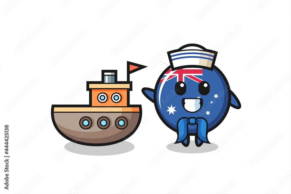 Character mascot of australia flag badge as a sailor man