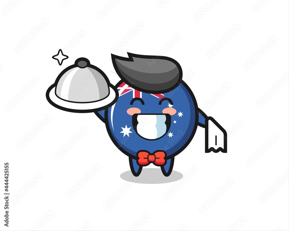 Character mascot of australia flag badge as a waiters