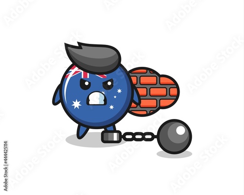 Character mascot of australia flag badge as a prisoner