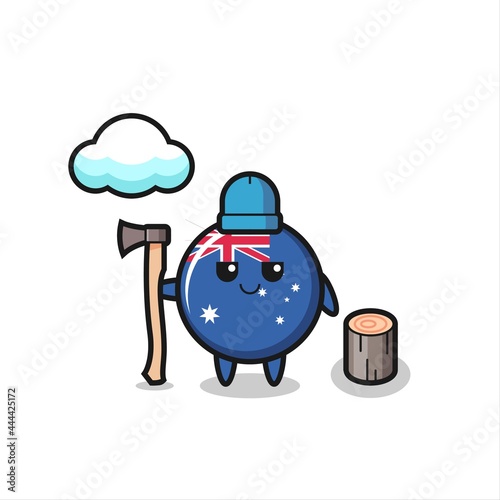 Character cartoon of australia flag badge as a woodcutter