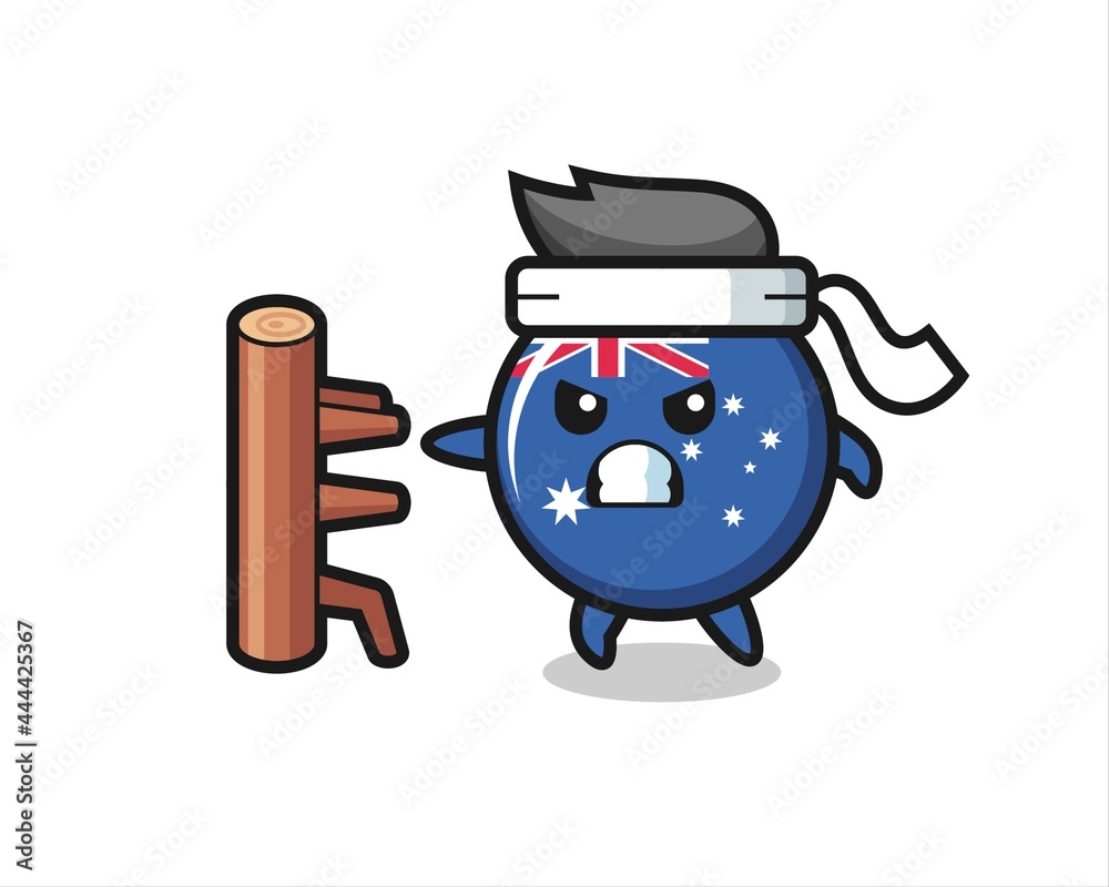 australia flag badge cartoon illustration as a karate fighter