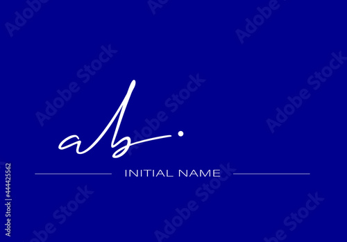 Stylish and elegant signature of letter AB with dark blue background logo for company name or initial 