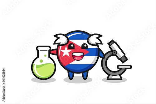 Mascot character of cuba flag badge as a scientist