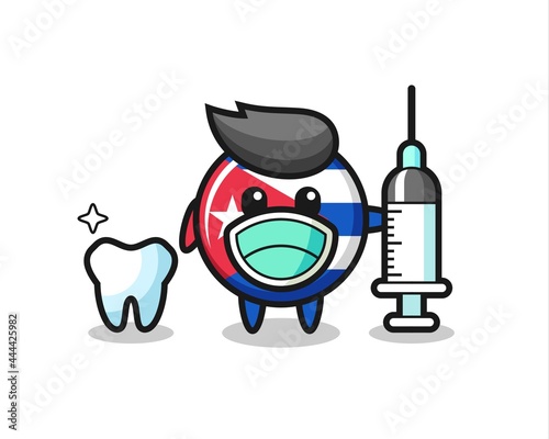 Mascot character of cuba flag badge as a dentist