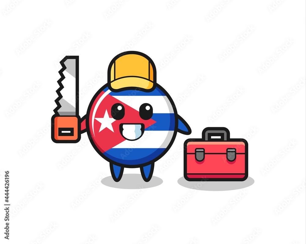Illustration of cuba flag badge character as a woodworker
