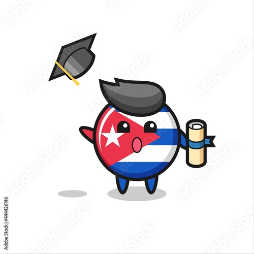 Photography Illustration of cuba flag badge cartoon throwing the hat at graduation