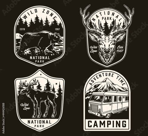 Camping and national park vintage labels