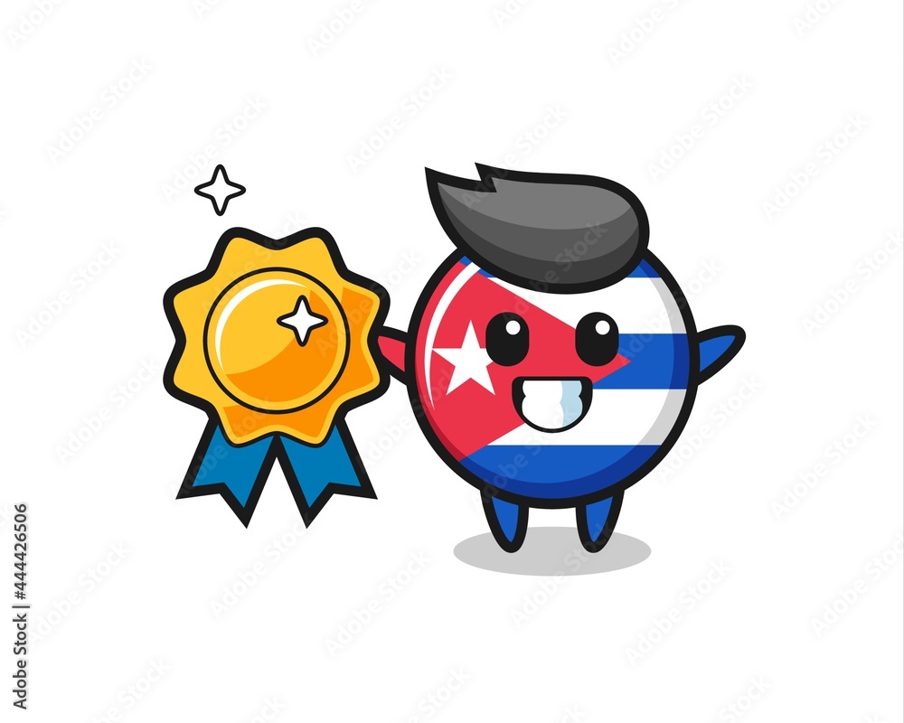 cuba flag badge mascot illustration holding a golden badge