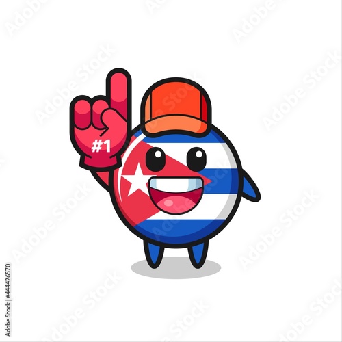 cuba flag badge illustration cartoon with number 1 fans glove