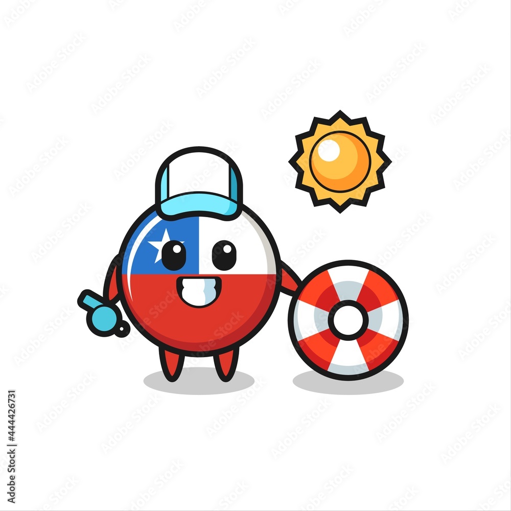 Cartoon mascot of chile flag badge as a beach guard