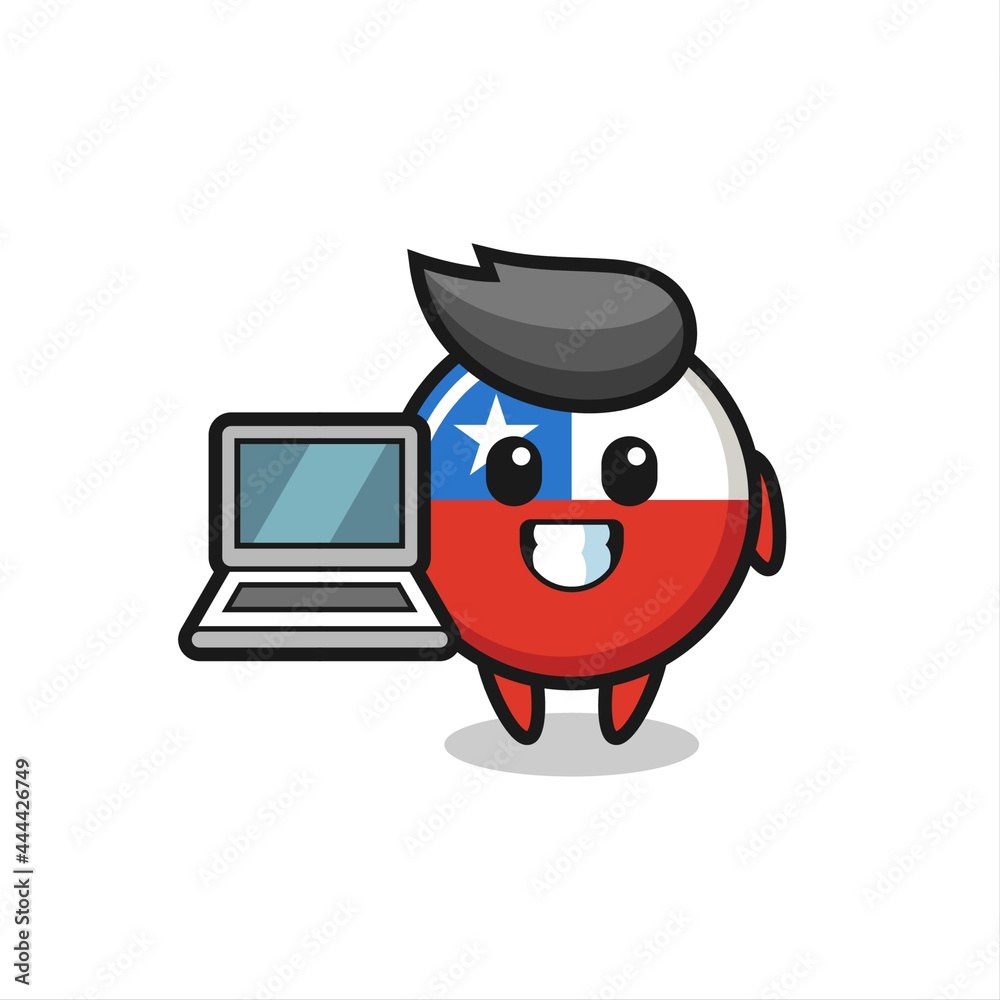 Mascot Illustration of chile flag badge with a laptop