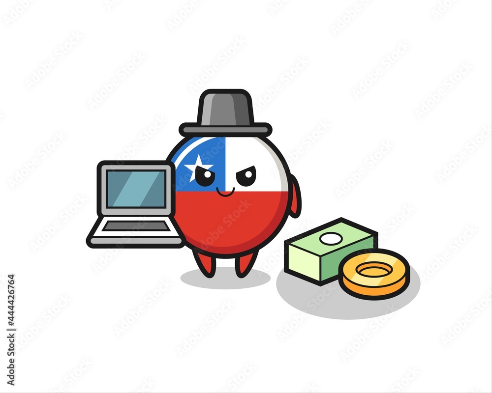 Mascot Illustration of chile flag badge as a hacker